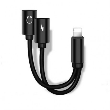 2-in-1 Adapter Double Headphone Audio Charge for iPhone X/8/8 Plus/7/7 Plus (BLACK)
