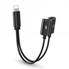 2-in-1 Adapter Double Headphone Audio Charge for iPhone X/8/8 Plus/7/7 Plus (BLACK)