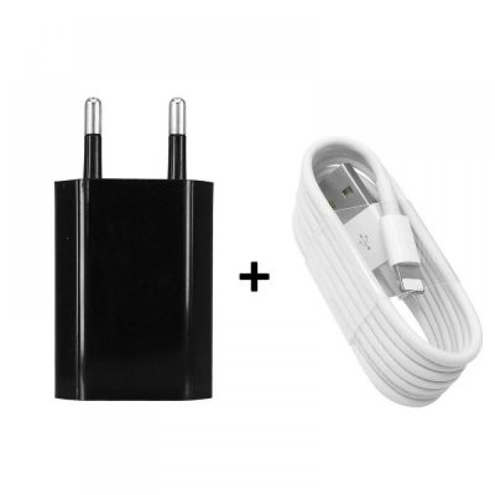 2 in 1 8 Pin Cable with Portable Travel Wall Charger Adapter EU Plug for iPhone (BLACK) 2 in 1 8 Pin Cable with Portable Travel Wall Charger Adapter EU Plug for iPhone (BLACK)