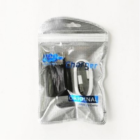 2 in 1 8 Pin Cable with Portable Travel Wall Charger Adapter EU Plug for iPhone (BLACK)