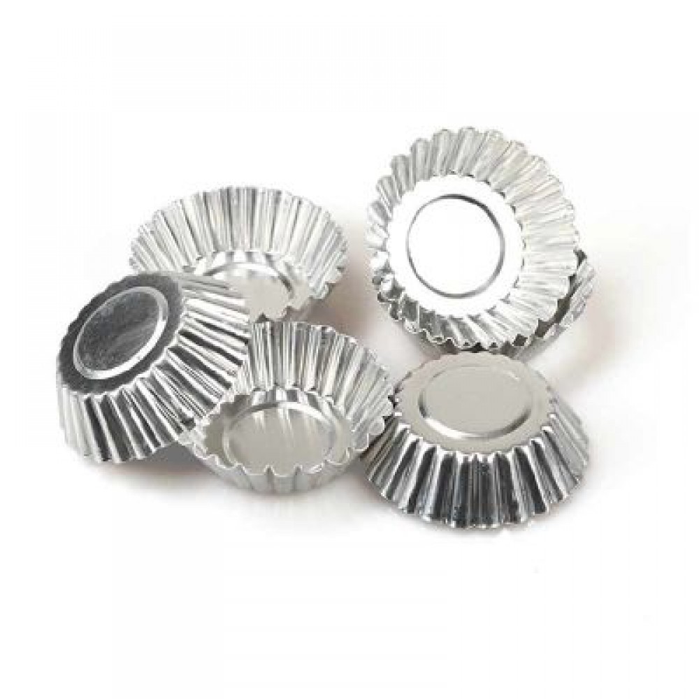 6PCS Aluminum Thick Lace Round Egg Tart Bake Cake Mold (SILVER)