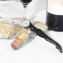 Double Hinged Corkscrew Hippocampus Knife Wine Bottle Opener Waiters Beer Key (BLACK)