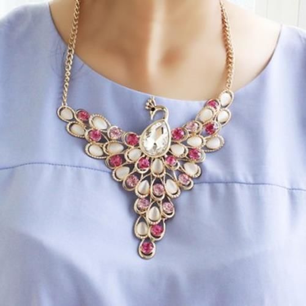 GORGEOUS GEM DECORATED PHOENIX SHAPE WOMEN'S ALLOY NECKLACE AND A PAIR OF EARRINGS (RED) GORGEOUS GEM DECORATED PHOENIX SHAPE WOMEN'S ALLOY NECKLACE AND A PAIR OF EARRINGS (RED)