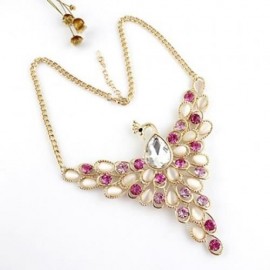 GORGEOUS GEM DECORATED PHOENIX SHAPE WOMEN'S ALLOY NECKLACE AND A PAIR OF EARRINGS (RED)