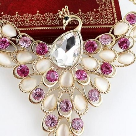 GORGEOUS GEM DECORATED PHOENIX SHAPE WOMEN'S ALLOY NECKLACE AND A PAIR OF EARRINGS (RED)