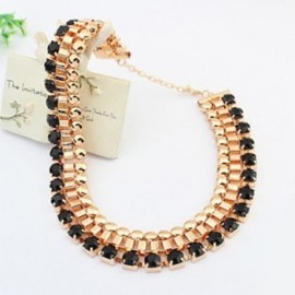 ELEGANT RHINESTONE DECORATED KNITTED LAYERED DESIGN PENDANT NECKLACE FOR WOMEN (BLACK)