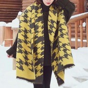 CHIC HOUNDSTOOTH PATTERN FRINGED PASHMINA FOR WOMEN (YELLOW)