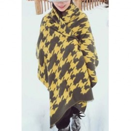 CHIC HOUNDSTOOTH PATTERN FRINGED PASHMINA FOR WOMEN (YELLOW)