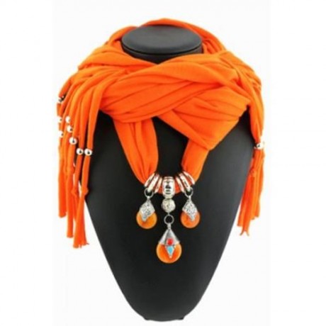 CHIC FAUX GEM PENDANT AND TASSEL EMBELLISHED SOLID COLOR SCARF FOR WOMEN (RANDOM COLOR)