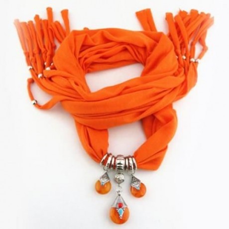 CHIC FAUX GEM PENDANT AND TASSEL EMBELLISHED SOLID COLOR SCARF FOR WOMEN (RANDOM COLOR)