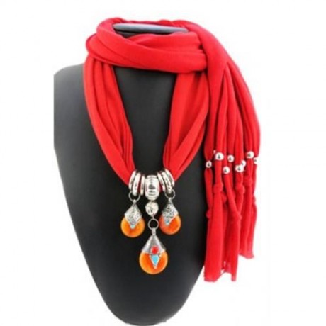 CHIC FAUX GEM PENDANT AND TASSEL EMBELLISHED SOLID COLOR SCARF FOR WOMEN (RANDOM COLOR)