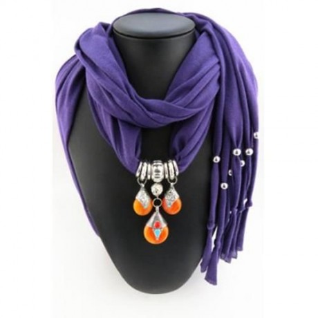 CHIC FAUX GEM PENDANT AND TASSEL EMBELLISHED SOLID COLOR SCARF FOR WOMEN (RANDOM COLOR)