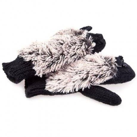 PAIR OF CUTE HEDGEHOG SHAPE COLOR BLOCK KNITTED GLOVES FOR WOMEN (COLOR ASSORTED)