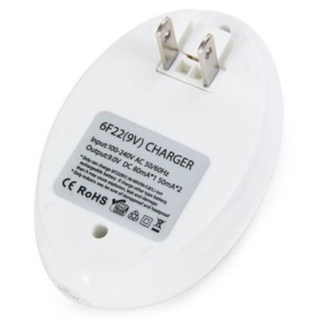 C818 2 SLOTS LED WALL 6F22 ( 9V ) BATTERY CHARGER - US PLUG (WHITE)