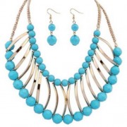 A SUIT OF CHARMING BEADS DECORATED NECKLACE AND EARRINGS FOR WOMEN (BLUE)