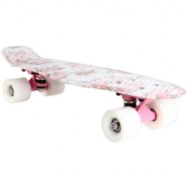 100KG LOAD RETRO SKATEBOARD HIBISCUS PATTERN MINI BOARD FOR OUTDOOR SPORT (PINK AND WHITE)