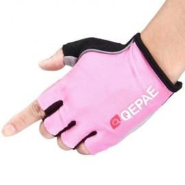 QEPAE OUTDOOR SPORTS FINGERLESS GEL BREATHABLE GLOVES WITH TAKE-OFF ROPE (PINK)