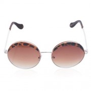 STYLISH LEOPARD PATTERN PLASTIC EMBELLISHED METAL FRAME SUNGLASSES FOR WOMEN (BROWN)