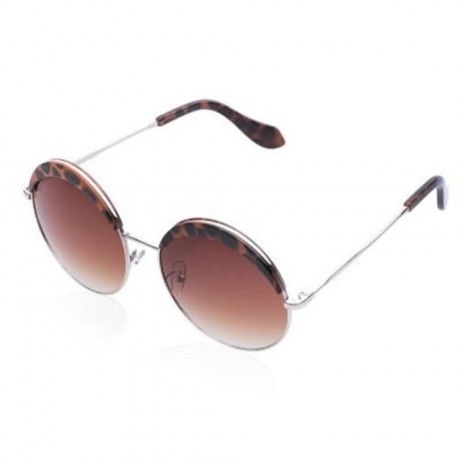 STYLISH LEOPARD PATTERN PLASTIC EMBELLISHED METAL FRAME SUNGLASSES FOR WOMEN (BROWN)