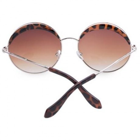 STYLISH LEOPARD PATTERN PLASTIC EMBELLISHED METAL FRAME SUNGLASSES FOR WOMEN (BROWN)