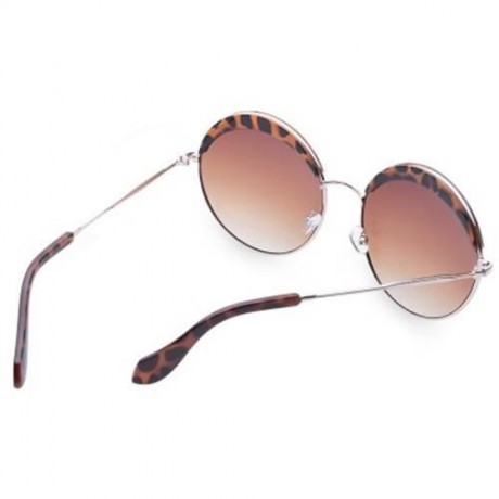 STYLISH LEOPARD PATTERN PLASTIC EMBELLISHED METAL FRAME SUNGLASSES FOR WOMEN (BROWN)