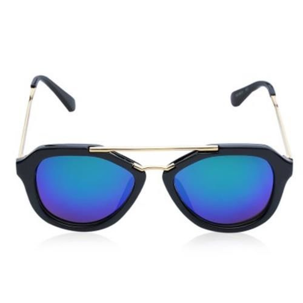 CHIC GOLDEN BAR EMBELLISHED BLACK FRAME SUNGLASSES FOR WOMEN (BLUE)