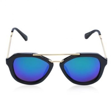 CHIC GOLDEN BAR EMBELLISHED BLACK FRAME SUNGLASSES FOR WOMEN (BLUE)