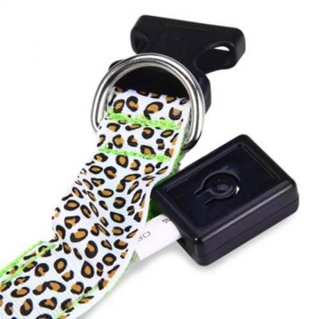 LEOPARD PRINT LED COLLAR LUMINOUS PUPPY NECKLACE PET DECORATIVE PROPS (GREEN)