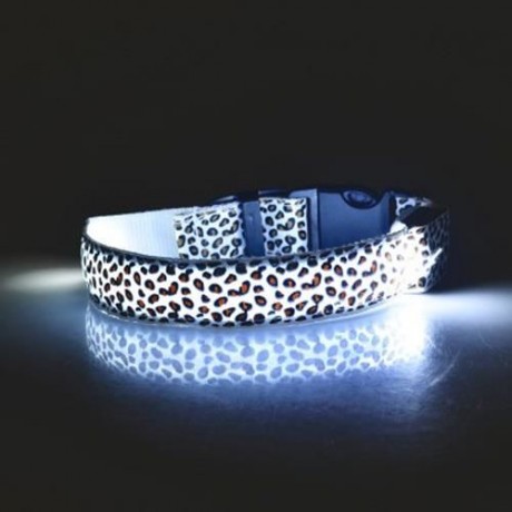LEOPARD PRINT LED COLLAR LUMINOUS PUPPY NECKLACE PET DECORATIVE PROPS (WHITE)