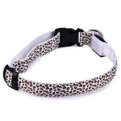 LEOPARD PRINT LED COLLAR LUMINOUS PUPPY NECKLACE PET DECORATIVE PROPS (WHITE)