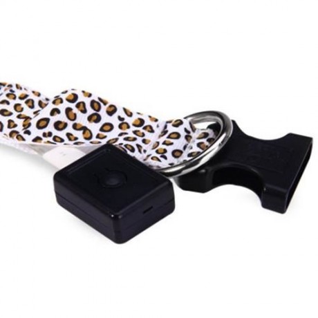 LEOPARD PRINT LED COLLAR LUMINOUS PUPPY NECKLACE PET DECORATIVE PROPS (WHITE)