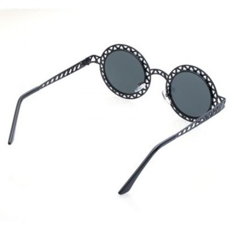 CHIC HOLLOW OUT ZIG ZAG ROUND SUNGLASSES FOR WOMEN (BLACK)