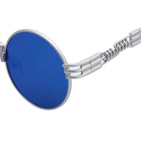 CHIC ALLOY ROUND SILVER FRAME SUNGLASSES FOR WOMEN (BLUE)