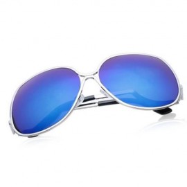 RETRO STYLE SILVER COLOR ALLOY BAR EMBELLISHED FULL FRAME SUNGLASSES FOR WOMEN (BLUE)