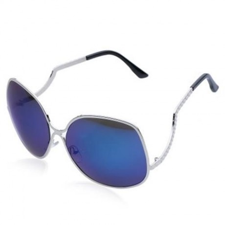 RETRO STYLE SILVER COLOR ALLOY BAR EMBELLISHED FULL FRAME SUNGLASSES FOR WOMEN (BLUE)