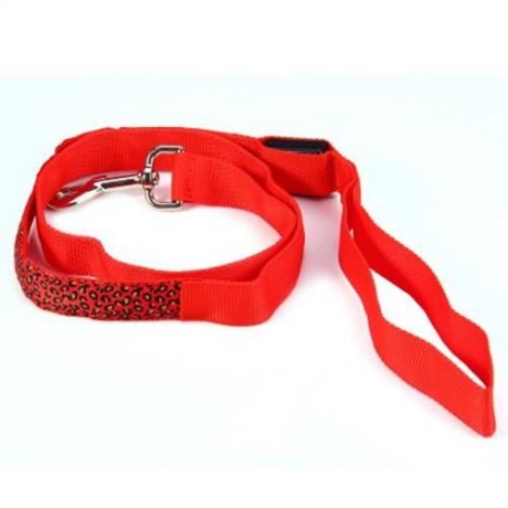 3 MODES LED PET LEASHES GLOWING LEOPARD PRINT DESIGN PUPPY TRACTION BELT (RED)