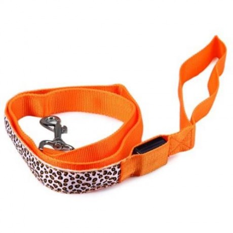 3 MODES LED PET LEASHES GLOWING LEOPARD PRINT DESIGN PUPPY TRACTION BELT (ORANGE)