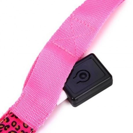 3 MODES LED PET LEASHES GLOWING LEOPARD PRINT DESIGN PUPPY TRACTION BELT (PINK)