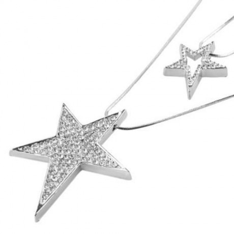 TRENDY RHINESTONE STAR DOUBLE-LAYERED SWEATER CHAIN FOR WOMEN (SILVER)