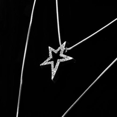 TRENDY RHINESTONE STAR DOUBLE-LAYERED SWEATER CHAIN FOR WOMEN (SILVER)