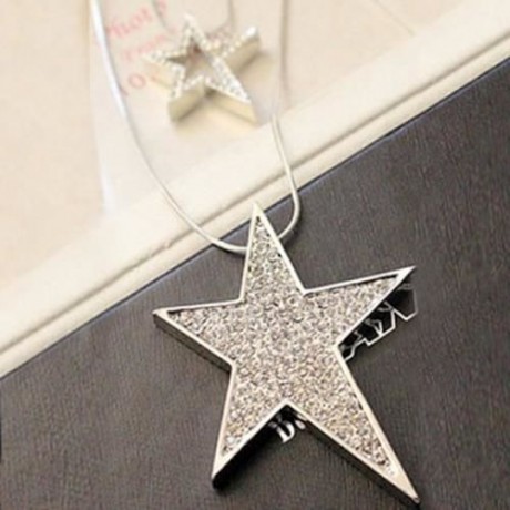 TRENDY RHINESTONE STAR DOUBLE-LAYERED SWEATER CHAIN FOR WOMEN (SILVER)