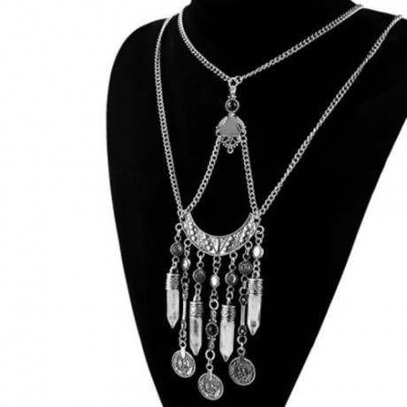 RETRO STYLE LAYERED TASSEL NECKLACE FOR WOMEN (WHITE)