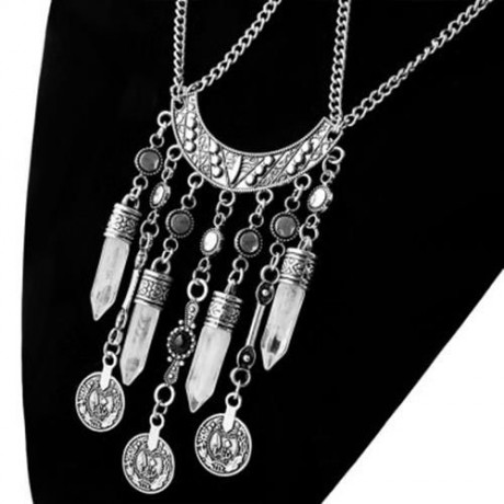 RETRO STYLE LAYERED TASSEL NECKLACE FOR WOMEN (WHITE)