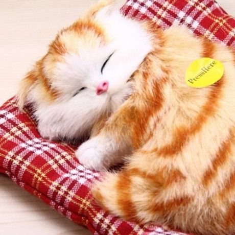 SIMULATION SLEEPING CAT CRAFT TOY  WITH SOUND (YELLOW PRINTING)