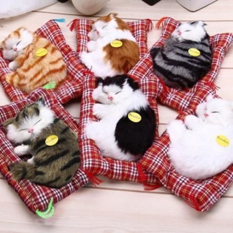 SIMULATION SLEEPING CAT CRAFT TOY  WITH SOUND (YELLOW WHITE)