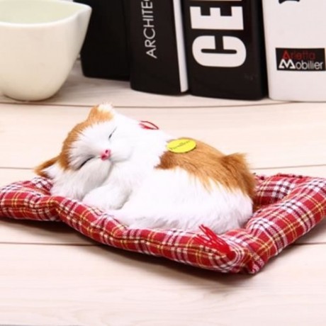SIMULATION SLEEPING CAT CRAFT TOY  WITH SOUND (YELLOW WHITE)