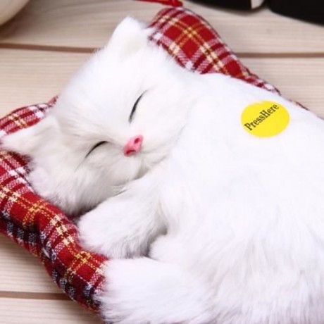SIMULATION SLEEPING CAT CRAFT TOY  WITH SOUND (WHITE)