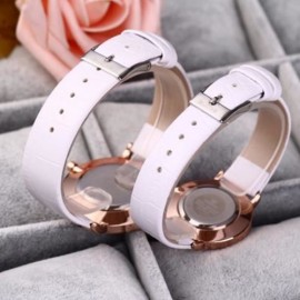 SKONE 9307 RETRO QUARTZ COUPLE WATCH WITH PU LEATHER STRAP (WHITE)