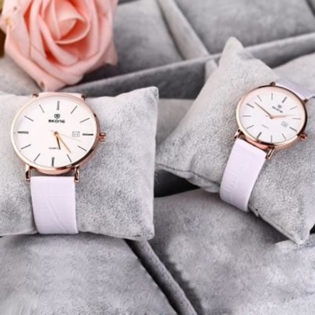 SKONE 9307 RETRO QUARTZ COUPLE WATCH WITH PU LEATHER STRAP (WHITE)
