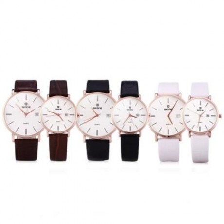 SKONE 9307 RETRO QUARTZ COUPLE WATCH WITH PU LEATHER STRAP (WHITE)